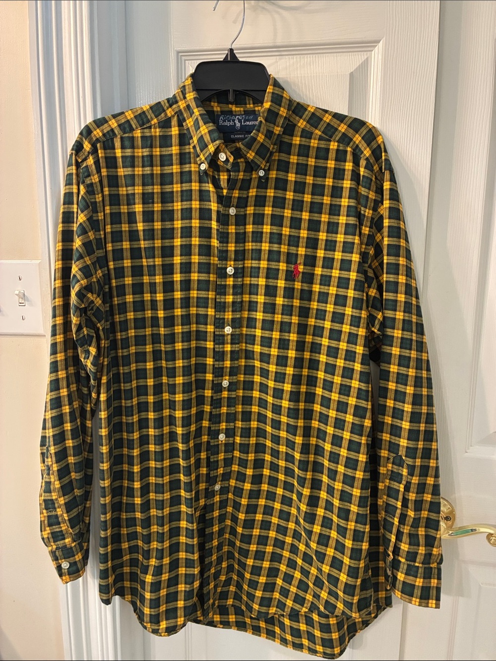 Ralph Lauren Yellow & Green Plaid Button-Down Shirt Classic Fit SZ M